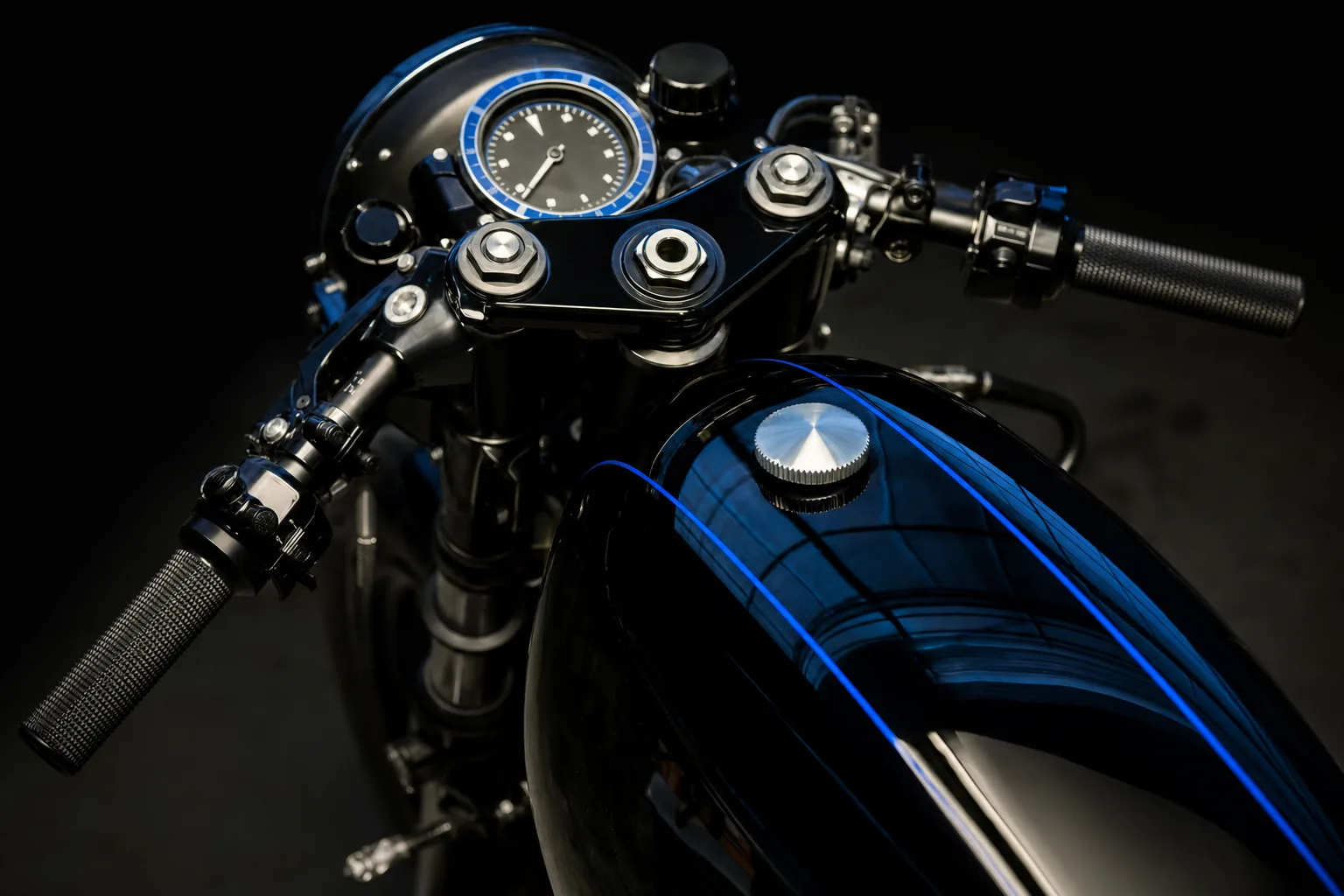 Cockpit. Machined filler cap and a dive dial instrument